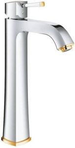 Grohe Grandera waterbesparende wastafelkraan verhoogd voor opzetwastafel chroom goud 23313IG0