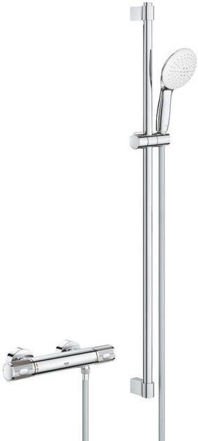 Grohe Grohtherm 1000 Performance Doucheset thermostatische douchekraan met rozetten met glijstangset 90cm ronde handdouche 2 straalsoorten gladde doucheslang chroom 34835001