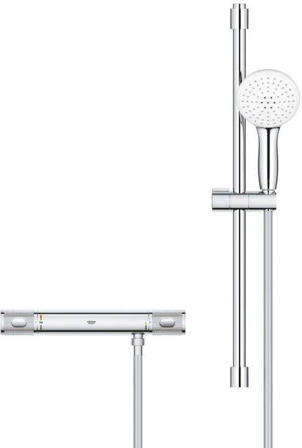 Grohe Grohtherm 1000 Performance Doucheset thermostatische douchekraan met tempesta glijstangset ronde handdouche 2 straalsoorten gladde doucheslang chroom 34836001
