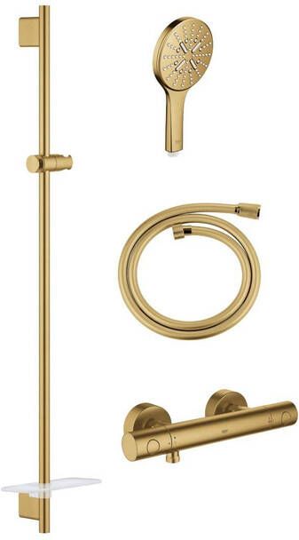 Grohe Grohtherm 1000 Smartactive Glijstangset 90cm met zeepschaal thermostatische douchekraan ronde handdouche gladde slang 125cm geborsteld cool sunrise sw98748 SW862663 sw472279 sw472417