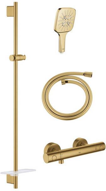 Grohe Grohtherm 1000 Smartactive Glijstangset 90cm met zeepschaal thermostatische douchekraan vierkante handdouche gladde slang 125cm geborsteld cool sunrise sw98748 SW862663 sw472279 sw472323
