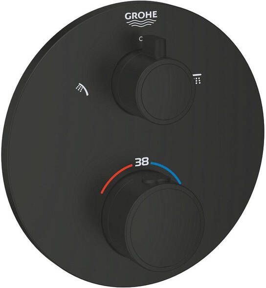 Grohe Grohtherm Douchemengkraan afdekset thermostatisch 2 uitgangen met omstelling rond matte black 1022082430