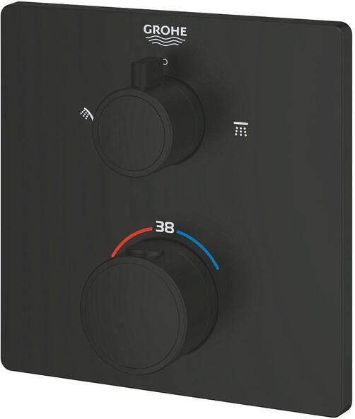 Grohe Grohtherm Douchemengkraan afdekset thermostatisch 2 uitgangen vierkant matte black 1022092430