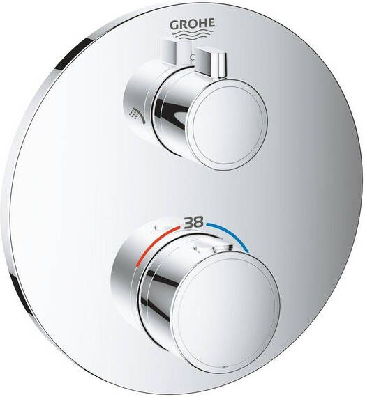 GROHE Grohtherm ronde afdekplaat voor thermostatische mengkraan voor 2 uitgangen met omstelknop voor hoofd- en handdouche met QuickFix chroom