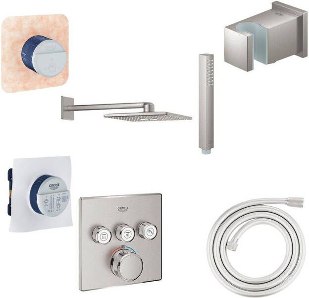 Grohe Grohtherm SmartControl Doucheset inbouwbox inbouwthermostaat hoofddouche douchearm douchehouder doucheslang supersteel brushed SW439037 SW105953 SW484608 SW108085 SW930319 SW439