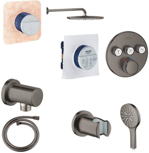 Grohe Grohtherm SmartControl Regendoucheset thermostatisch inbouwkraan inbouwbox hoofddouche inbouwbox regendouche handdouche wandaansluitbocht wandhouder doucheslang hard graphite geborsteld SW225090 SW98869 SW472379 SW105953 SW108085 S