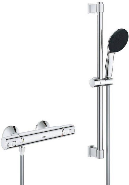 Grohe Precision Start Doucheset thermostatische douchekraan met glijstangset 60cm ronde handdouche 1 straalsoort gladde doucheslang chroom 34597001