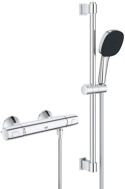 Grohe Precision Trend QuickFix Doucheset douchekraan thermostatisch met koppelingen met glijstangset 60cm met handdouche 3 straalsoorten chroom 34237003