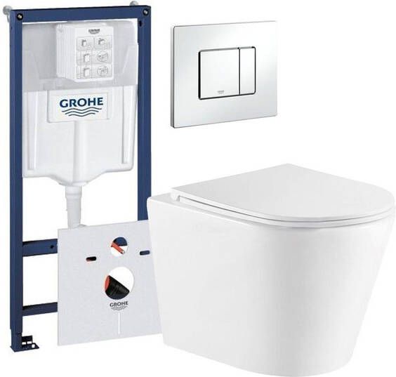 Grohe QeramiQ Dely Toiletset inbouwreservoir chrome bedieningsplaat toilet zitting glans wit 0729243 0729205 sw543431