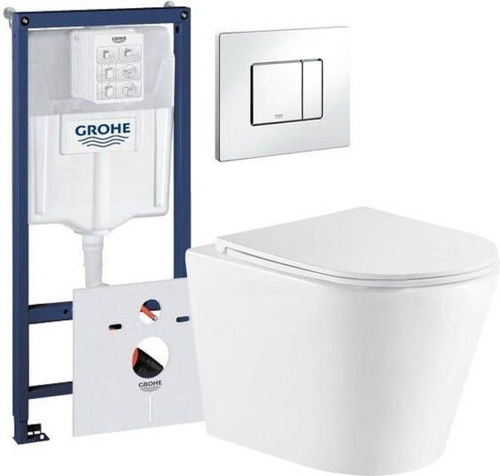 Grohe QeramiQ Dely Toiletset inbouwreservoir witte bedieningsplaat toilet zitting glans wit 0720003 0729205 sw543431
