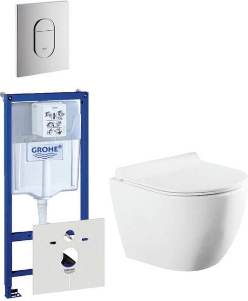 Grohe QeramiQ Salina Compact toiletset bestaande uit inbouwreservoir compact wandcloset met toiletzitting en bedieningsplaat verticaal chroom 0729205 0729240 sw258541