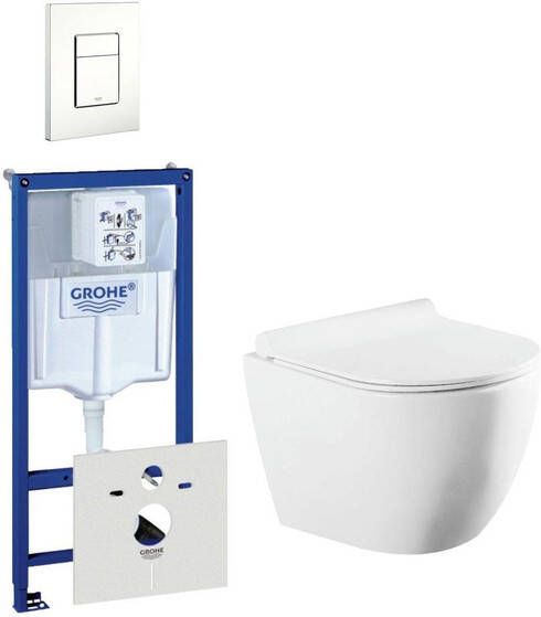 Grohe QeramiQ Salina Compact toiletset bestaande uit inbouwreservoir compact wandcloset met toiletzitting en bedieningsplaat verticaal horizontaal wit 0720003 0729205 sw258541