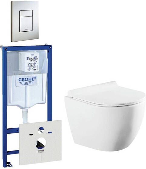 Grohe QeramiQ Salina Compact toiletset bestaande uit inbouwreservoir compact wandcloset met toiletzitting en bedieningsplaat verticaal horizontaal RVS 0729205 0720026 sw258541