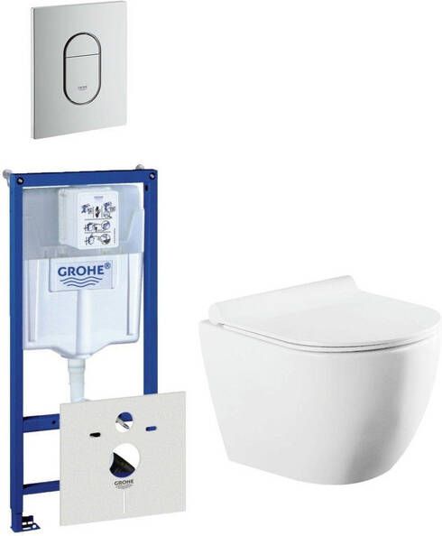Grohe QeramiQ Salina Compact toiletset bestaande uit inbouwreservoir compact wandcloset met toiletzitting en bedieningsplaat verticaal mat chroom 0729205 0729241 sw258541