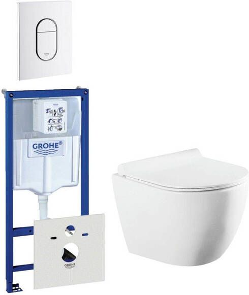 Grohe QeramiQ Salina Compact toiletset bestaande uit inbouwreservoir compact wandcloset met toiletzitting en bedieningsplaat verticaal wit 0729205 0729242 sw258541