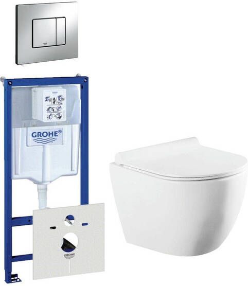Grohe QeramiQ Salina Compact toiletset bestaande uit inbouwreservoir compact wandcloset met toiletzitting en bedieningsplaat verticaal horizontaal chroom 0720001 0729205 sw258541