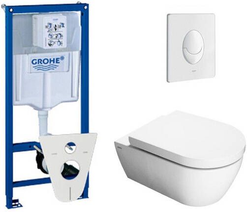 Grohe QeramiQ Salina toiletset met inbouwreservoir closetzitting met softclose en bedieningsplaat wit 0720003 0729205 sw1271