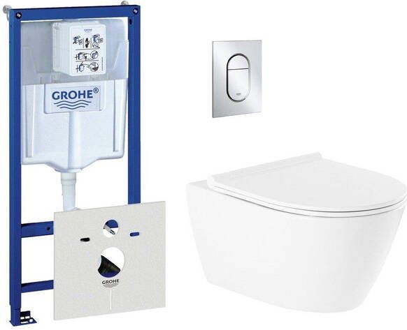Grohe QeramiQ Salina toiletset met inbouwreservoir inclusief wandcloset en chrome bedieningsplaat 0729205 0729240 sw96855 sw96857