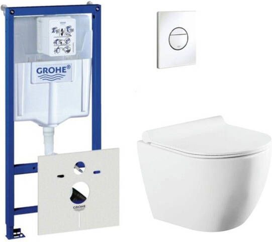 Grohe QeramiQ Salina toiletset met inbouwreservoir inclusief wandcloset en witte bedieningsplaat 0434353 0729205 sw258541