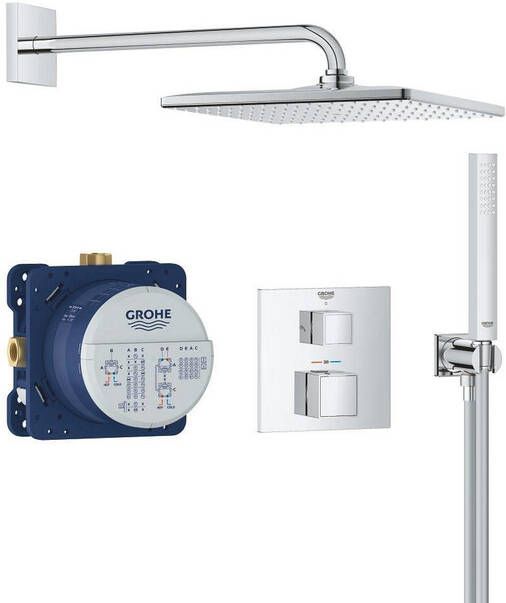 Grohe QuickFix Precision SmartControl doucheset met 2 uitgangen hoofddouche Vitalio Rain Mono 310 kubus handdouche Vitalio Joy Cube Stick 1 straal slang 1.5 m chroom 34879000