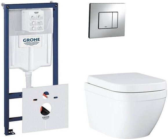 Grohe Rapid SL toiletset met inbouwreservoir keramieken wandcloset en bedieningsplaat chroom 0720001 0729205 sw227373