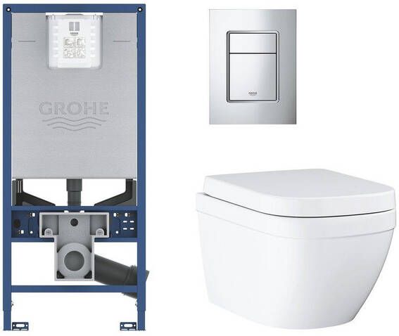 Grohe Rapid SLX toiletset met inbouwreservoir keramieken wandcloset met small bedieningsplaat chroom sw107663 sw227373 sw336186