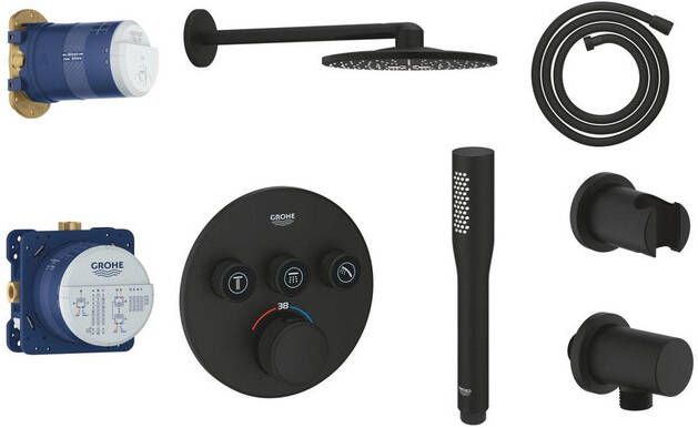 Grohe Smartcontrol Regendoucheset Inbouw inbouwboxen hoofddouche rond staafhanddouche mat phantom black (zwart) SW901521 SW656564 SW901435 SW108085 SW901508 SW901