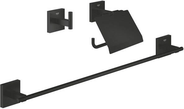 Grohe Start Cube QuickFix Accessoireset 3-delig toiletrolhouder met klep handdoekhaak handdoekhouder 60cm matte black 411242430