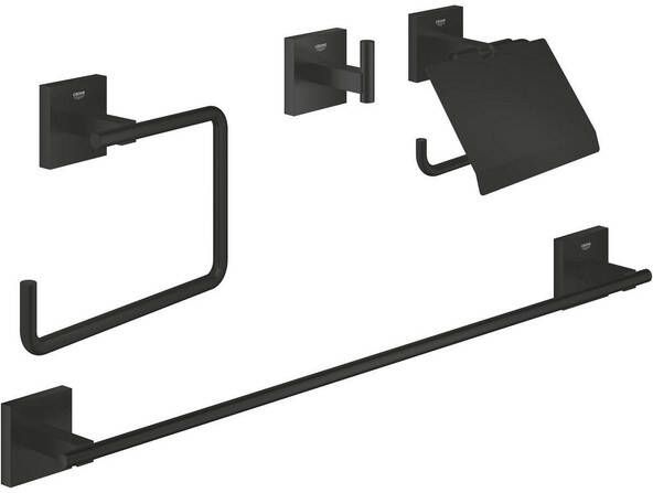 Grohe Start Cube QuickFix Accessoireset 4-delig toiletrolhouder met klep handdoekhaak handdoekring handdoekhouder 60cm matte black 411152430