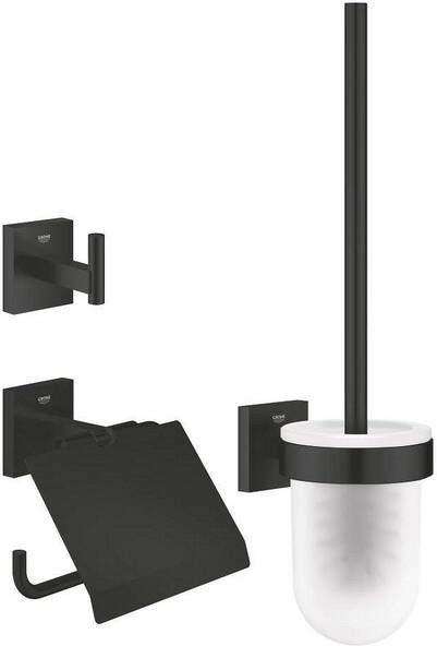 Grohe Start Cube QuickFix Toilet Accessoireset 3-delig toiletrolhouder met klep handdoekhaak toiletborstel met glazen houder matte black 411232430