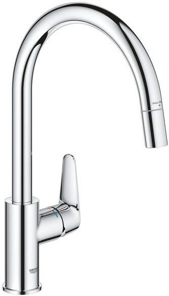 Grohe Start Curve Keukenkraan 1-gats hoge draaibare uittrekbare uitloop voorsprong 21.5cm gesloten greep chroom 30562000