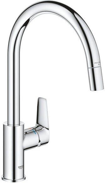 Grohe Start Edge Keukenkraan 1-gats hoge draaibare uittrekbare uitloop voorsprong 21.5cm gesloten greep chroom 30550000