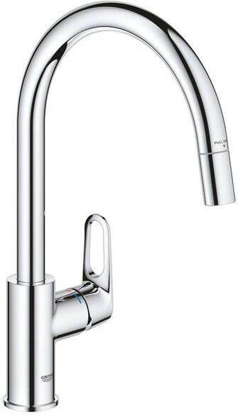 Grohe Start Flow Keukenkraan 1-gats hoge draaibare uittrekbare uitloop voorsprong 21.5cm open greep chroom 30569000