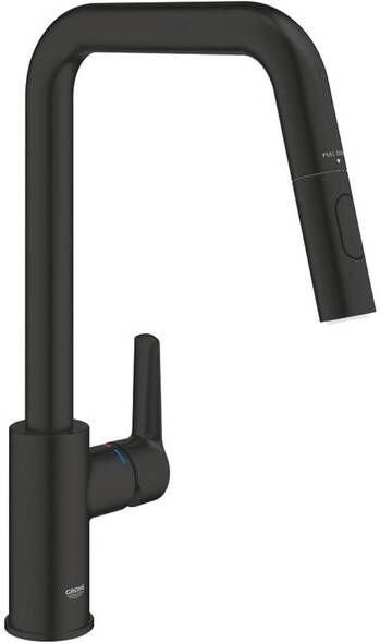 Grohe Start QuickFix Keukenkraan met uittrekbare handdouche met dual spray voorsprong 22.1cm matte black 306312430