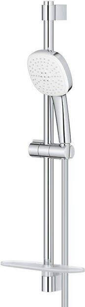 Grohe Tempesta 110 Cube Glijstangset 60cm vierkante handdouche 2 straalsoorten gladde doucheslang met zeephouder chroom 26907003