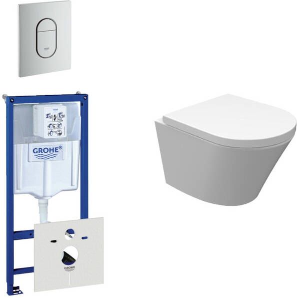 Grohe Wiesbaden Vesta Spoelrandloos toiletset bestaande uit inbouwreservoir compact wandcloset met toiletzitting en bedieningsplaat verticaal wit 0729205 0729241 sw98662
