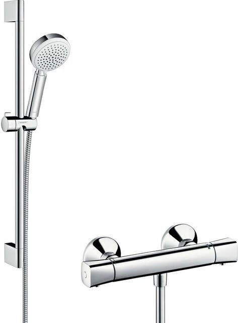 Hansgrohe CromettaDoucheset ecostat universal douchekraan thermostatisch glijstangset 65cm met Crometta 100 Vario handdouche wit chroom 27030400