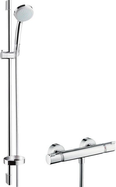 Hansgrohe Ecostat Comfort douchekraan thermostatisch met koppelingen UnicaC glijstang 90cm inclusief handdouche Croma 100 chroom 27033000
