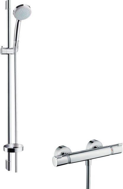 HANS GROHE Hansgrohe Croma 100 Vario Ecostat Comfort Douchecombinatie 900mm glijstang handdouche schuifstuk zeepschaal slang chroom