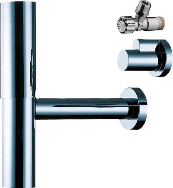 Hansgrohe Flowstar set designsifon met muurbuis met rozet met 2 hoekstopkranen hulzen chroom 52120000