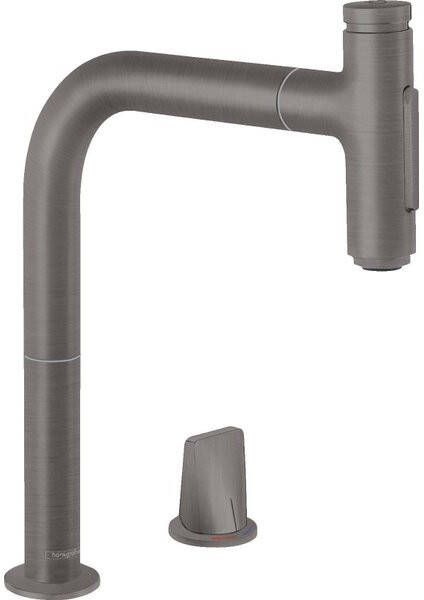 Hansgrohe Metris Select M71 2-gats ééngreeps keukenmengkraan 200 met uittrekbare vuistdouche en sBox 2 straalsoorten Brushed Black Chrome