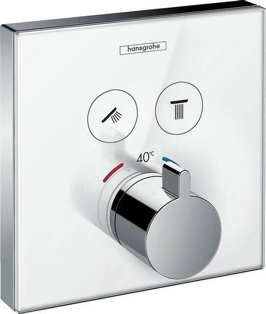 Hansgrohe ShowerSelect Glass afbouwdeel voor inbouw thermostaat met omstel voor 2 douchefuncties wit chroom 15738400