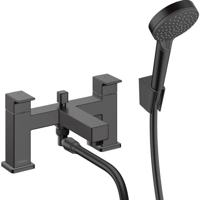 Hansgrohe Vernis Shape 2-gats badrandmengkraan met stopkraan en Vernis Blend handdouche Vario mat zwart