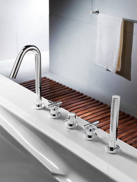 Douche Concurrent Badkraan Hotbath Chap Inbouw Mengkraan Rond Glans Chroom 3 Greeps Handdouche en Uitloop