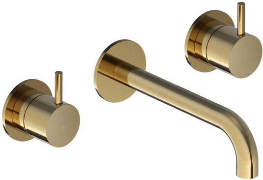 Hotbath Cobber CB105TEXT18 afbouwdeel inbouw wastafelkraan 3-gats met 18cm uitloop geborsteld messing
