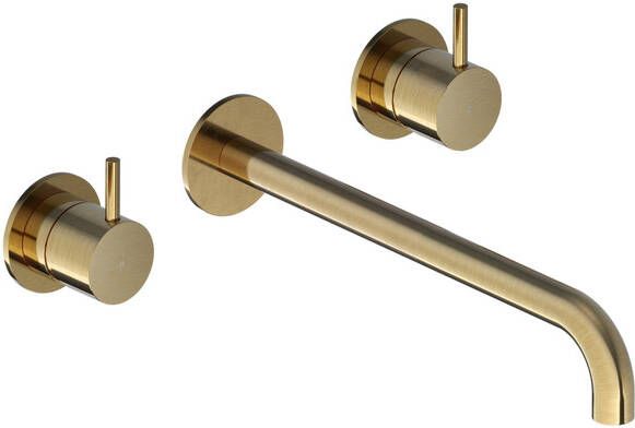Hotbath Cobber CB105TEXT25 afbouwdeel inbouw wastafelkraan 3-gats met 25cm uitloop geborsteld messing