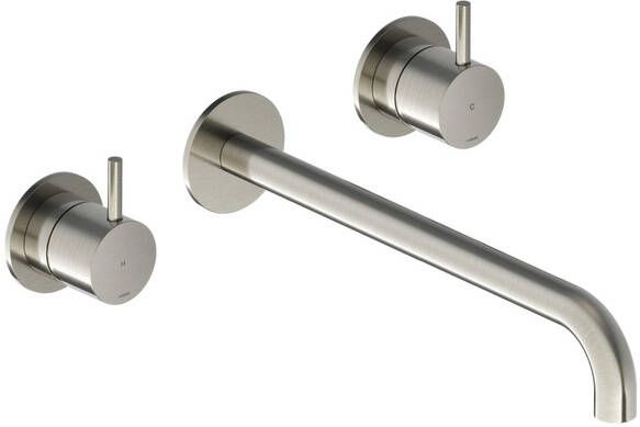 Hotbath Cobber CB105TEXT25 afbouwdeel inbouw wastafelkraan 3-gats met 25cm uitloop geborsteld nikkel