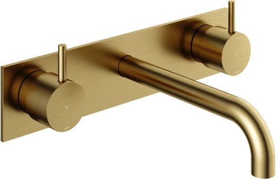 Hotbath Cobber afbouwdeel wastafelmengkraan met achterplaat en 18 cm uitloop geborsteld messing (goud) PVD CB006TEXT18BBP