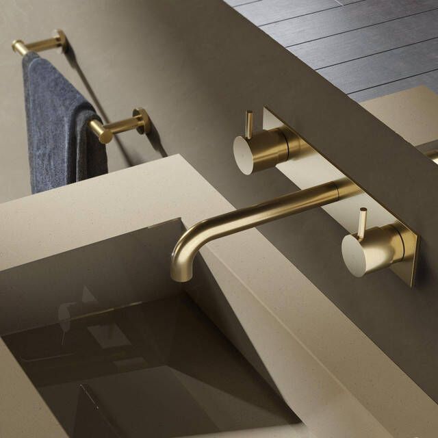 Hotbath Cobber afbouwdeel wastafelmengkraan met achterplaat en 18 cm uitloop geborsteld messing (goud) CB006TEXT18BB