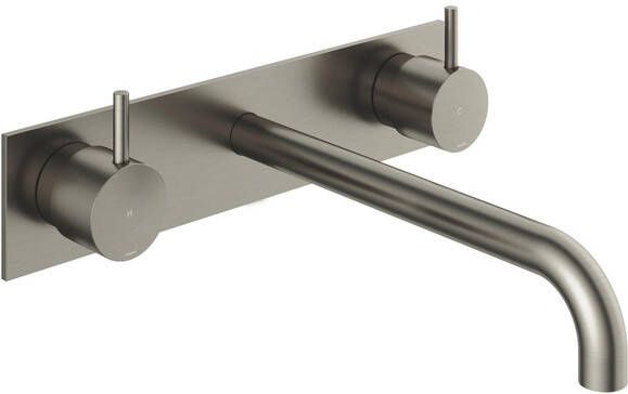 Hotbath Cobber CB006TEXT25 afbouwdeel wastafelkraan 3-gats met achterplaat en 25cm uitloop geborsteld nikkel
